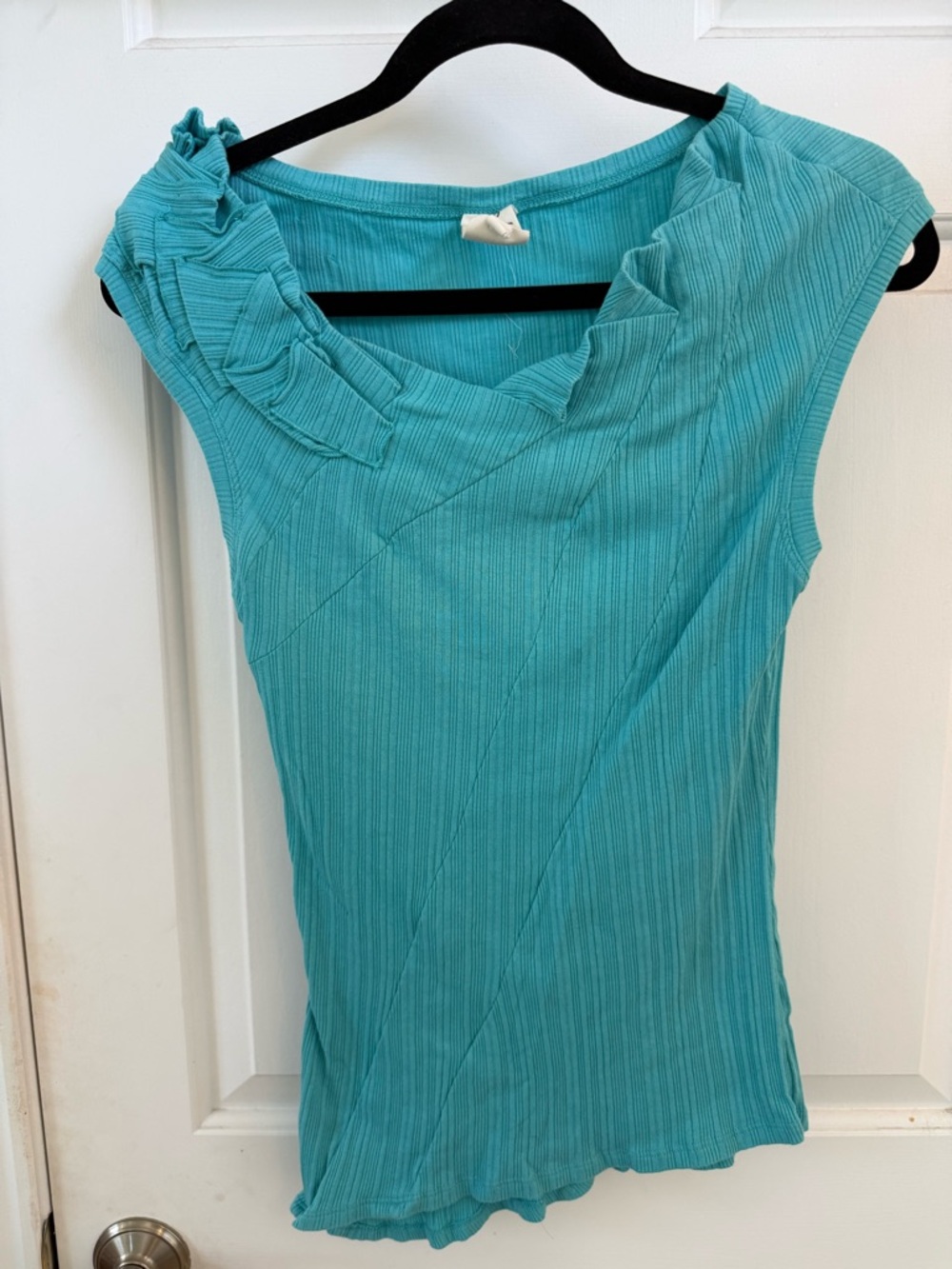 One September Teal Ribbed Cap-Sleeve Top